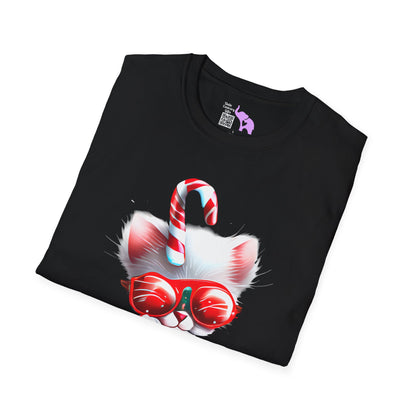 Candy Cane Kitten Adult T-shirt