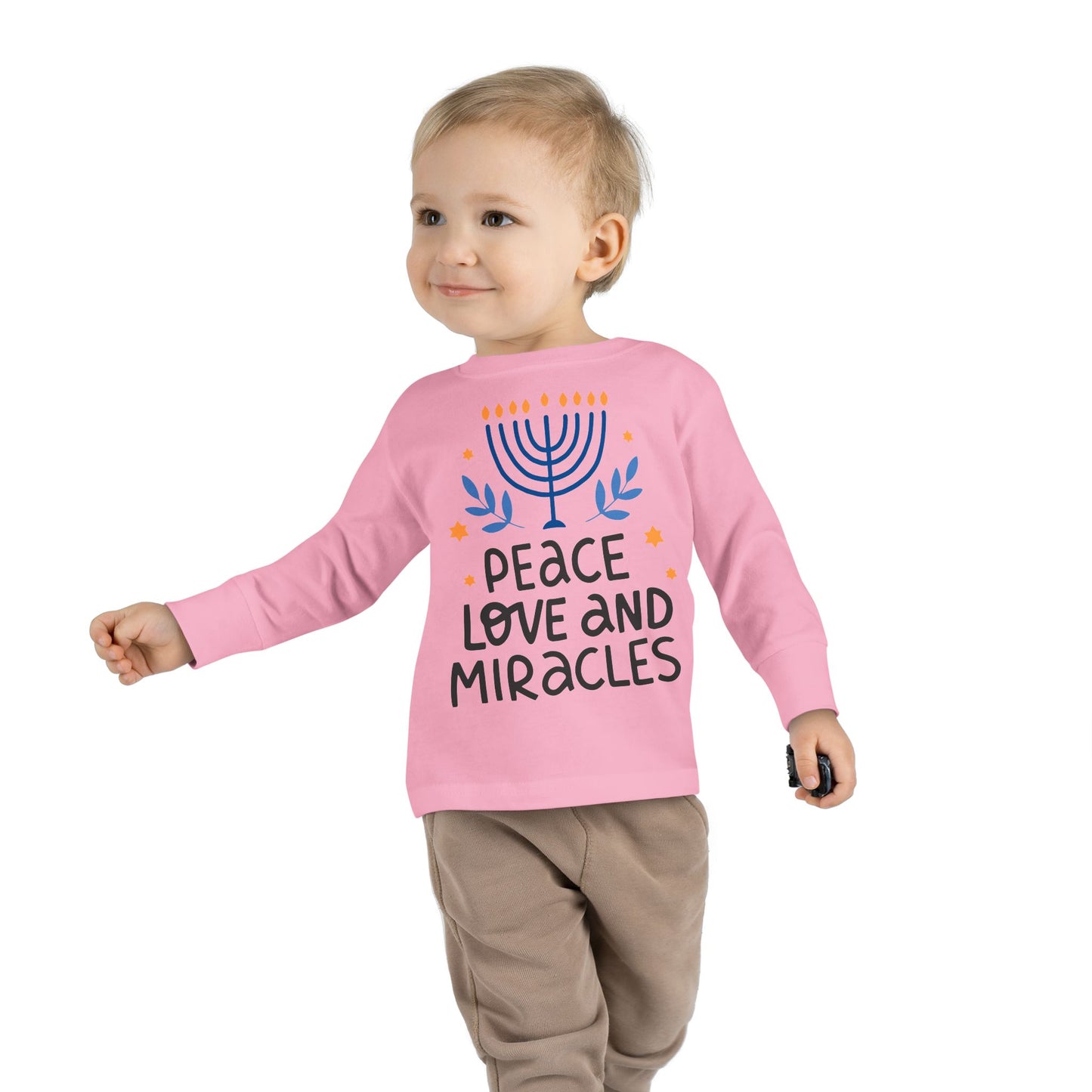 Hanukkah Peace Love & Miracles 1 Toddler Long Sleeve Tee