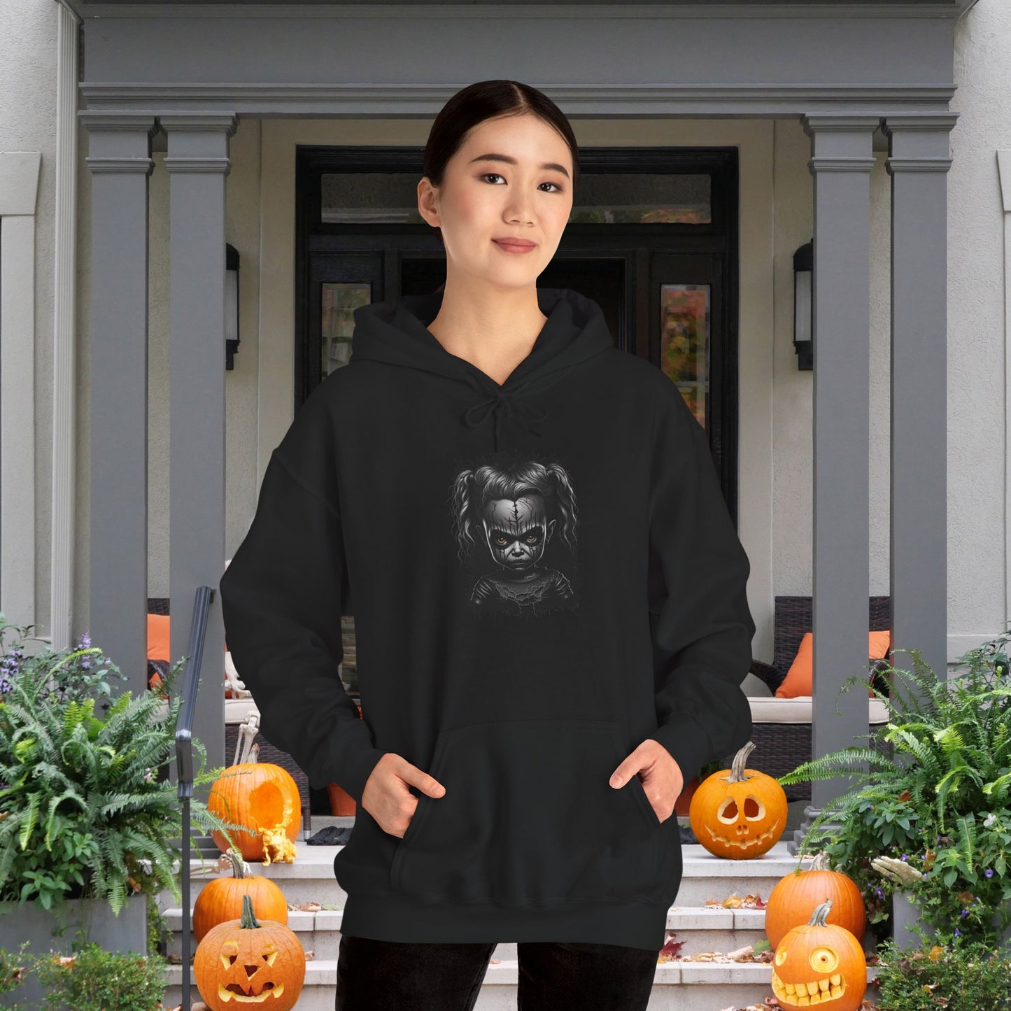 Creepy Girl Doll Heavy Blend™ Hooded Sweatshirt