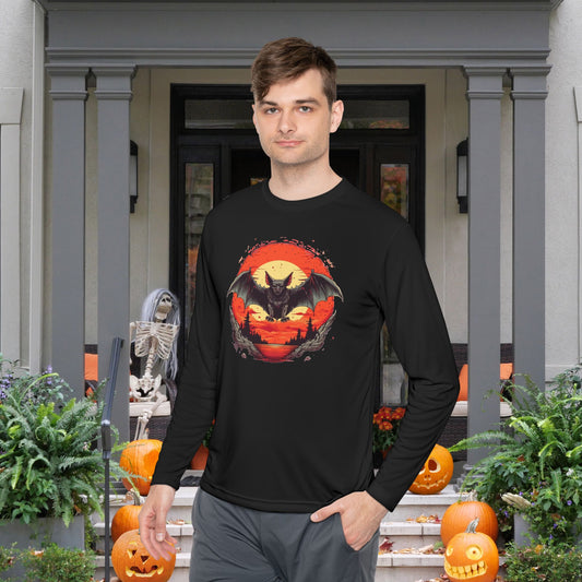 Creepy Bats Over Moon 15 Adult Long Sleeve Tee