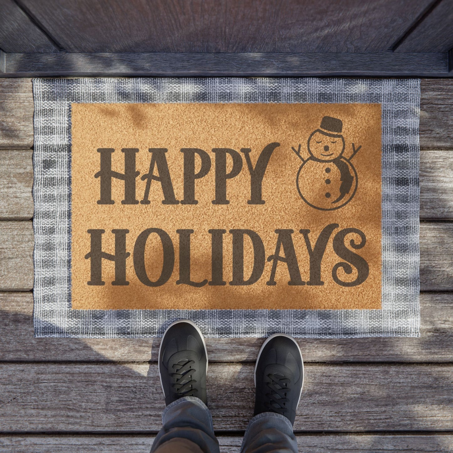 Happy Holidays Snowman Coconut Fiber Doormat