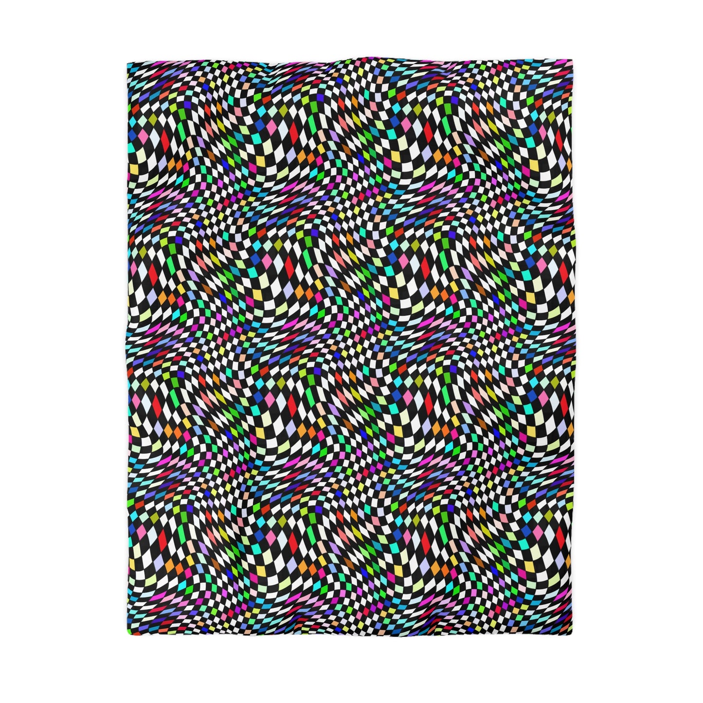 Warped Colorful Checkered Microfiber Duvet Cover