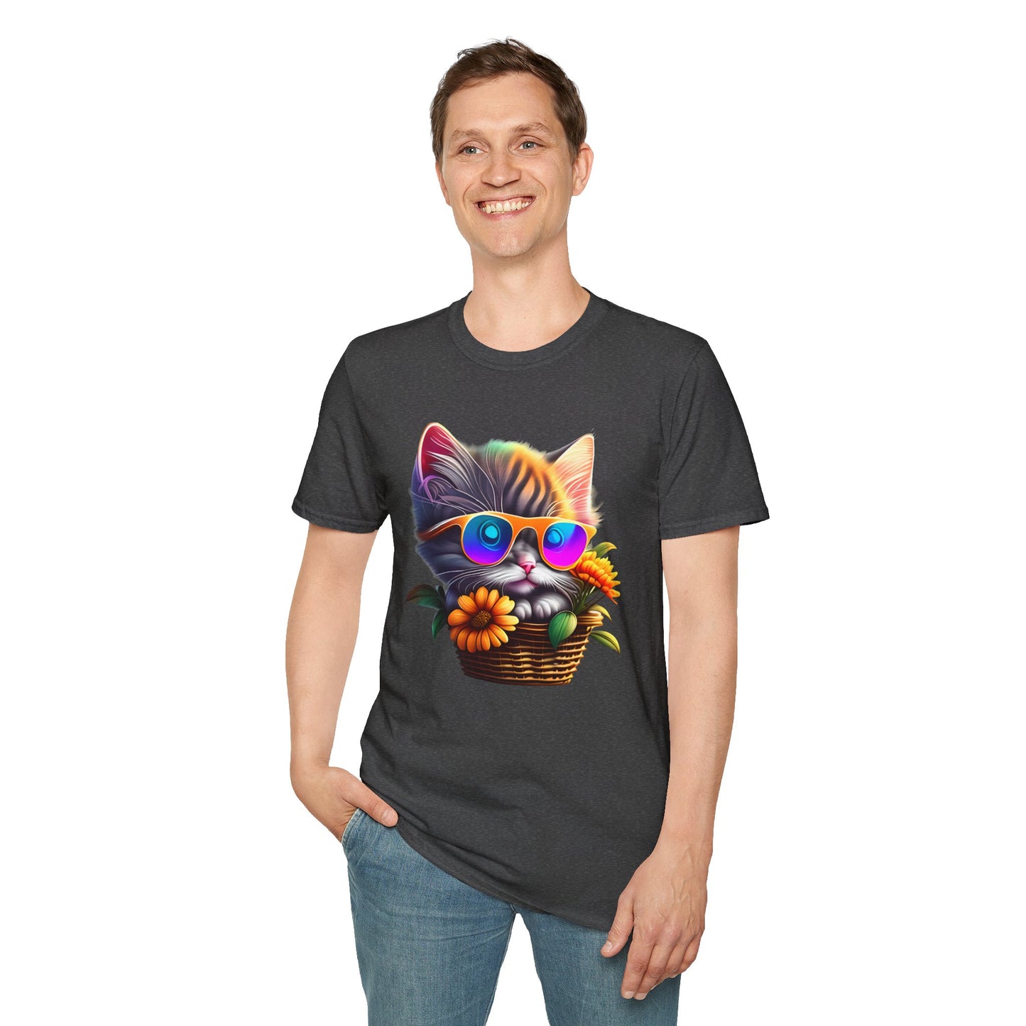 Cool Colorful Kitten in Flowers T-shirt