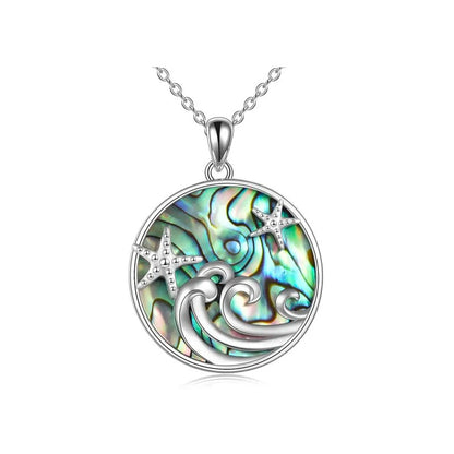 Ocean Wave Starfish Necklace with Colorful Abalone Shell