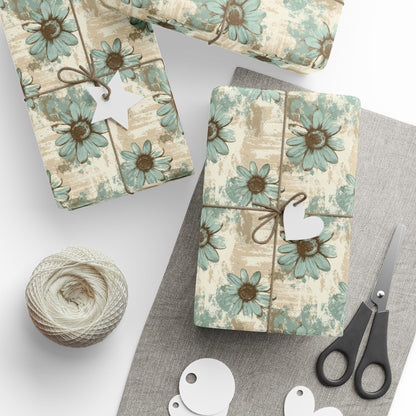 Rustic Teal Daisy Wrapping Paper