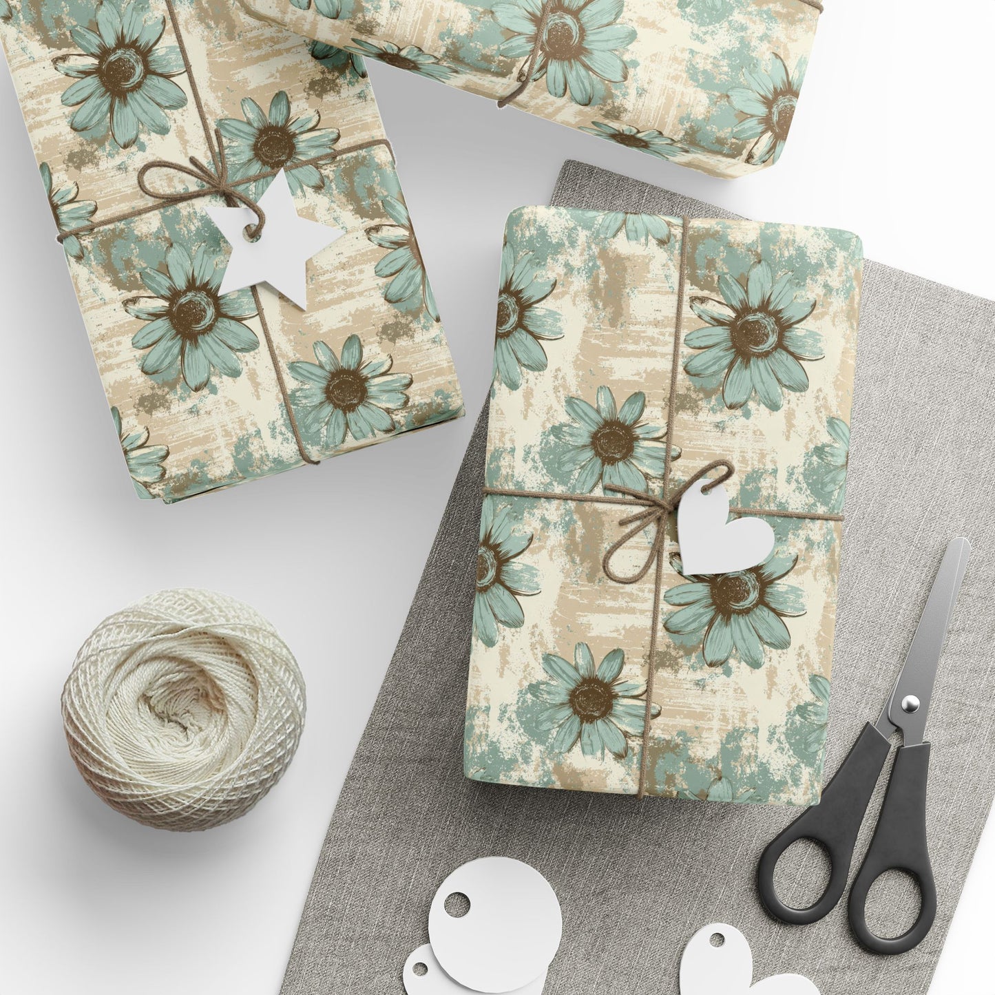 Rustic Teal Daisy Wrapping Paper