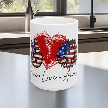 Peace Love America Ceramic Mug, (11oz, 15oz)