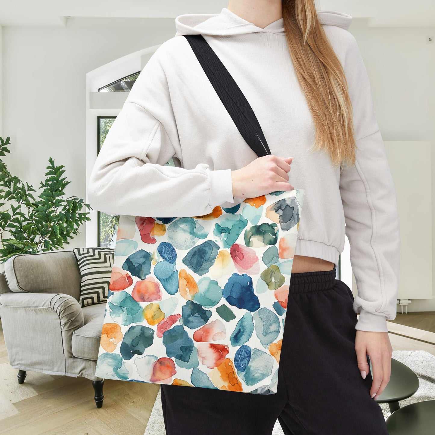 Watercolor Pebble Terrazzo Canvas Tote Bag