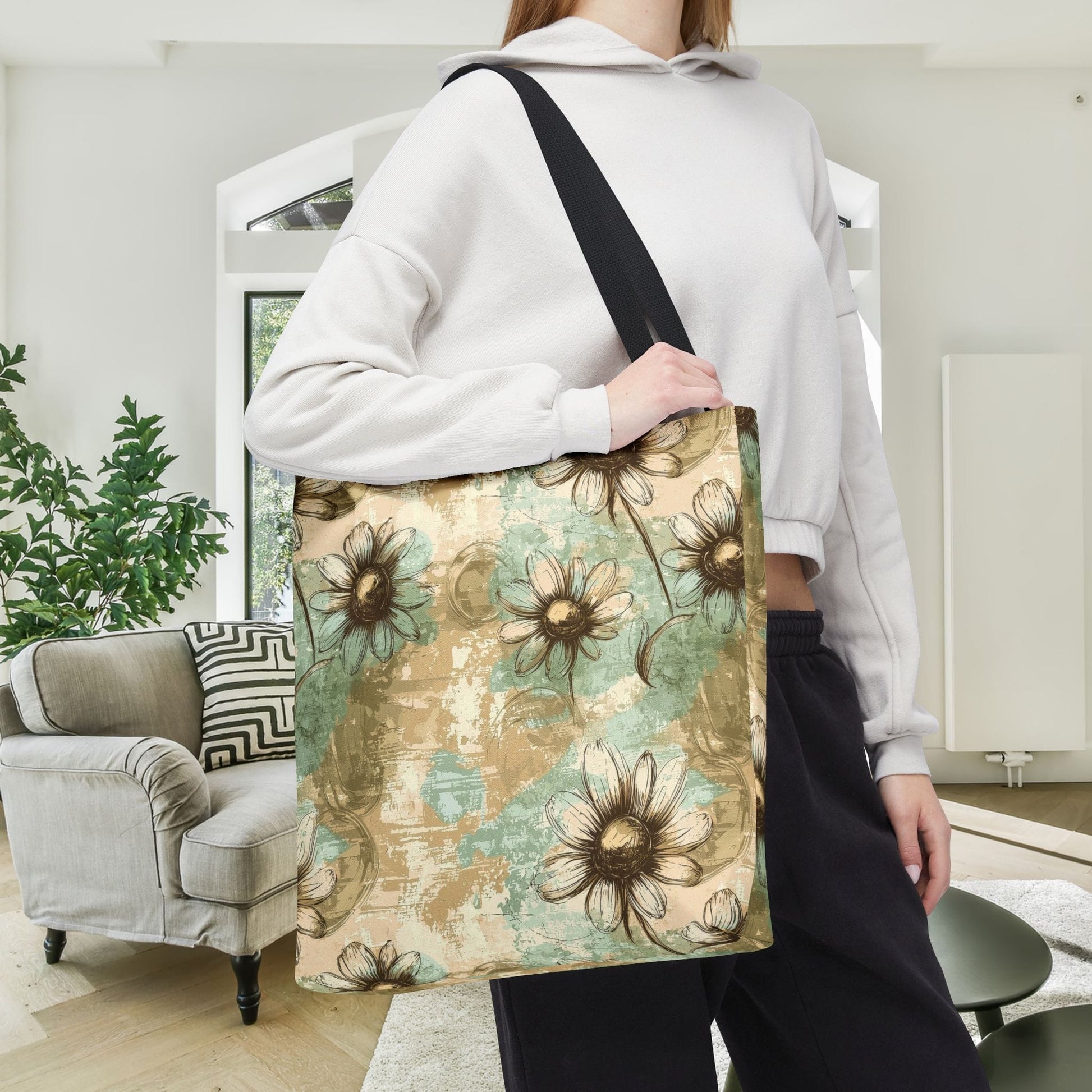 Worn Meadow Daisies Canvas Tote Bag