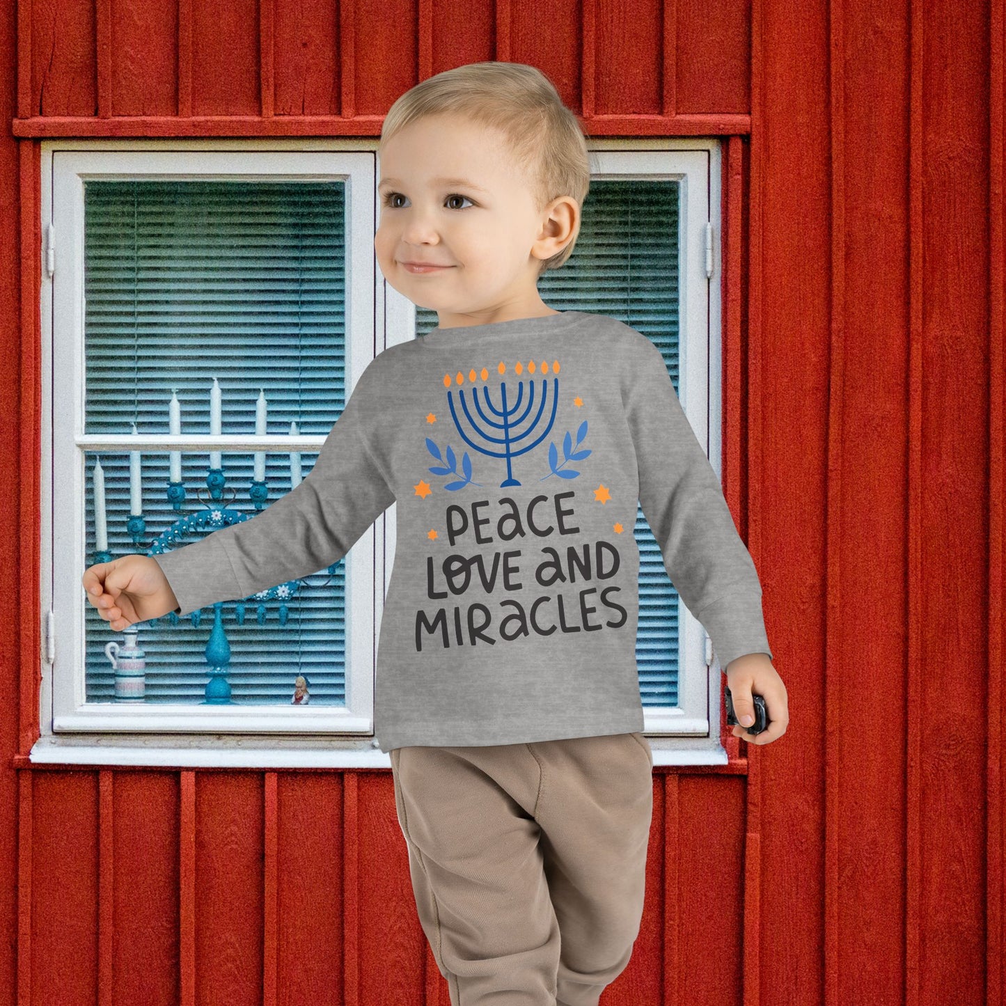 Hanukkah Peace Love & Miracles 1 Toddler Long Sleeve Tee
