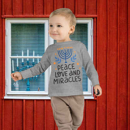 Hanukkah Peace Love & Miracles 1 Toddler Long Sleeve Tee