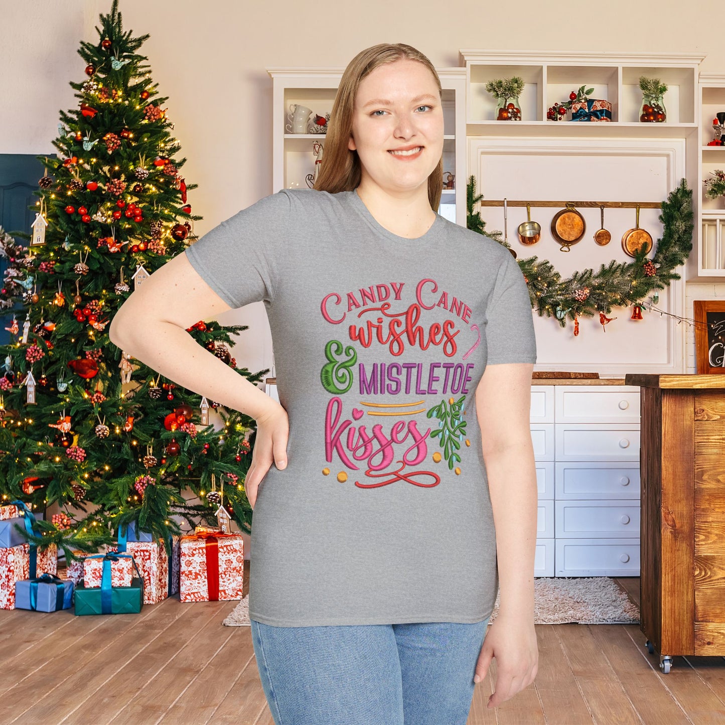 Candy Cane Wishes & Mistletoe Kisses Adult T-shirt