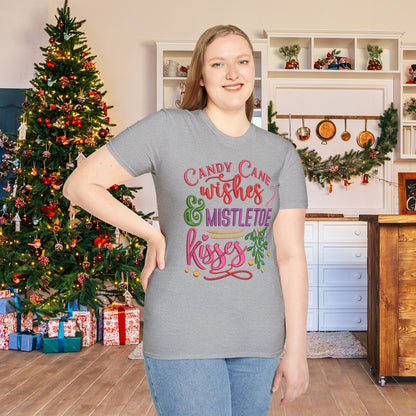 Candy Cane Wishes & Mistletoe Kisses Adult T-shirt