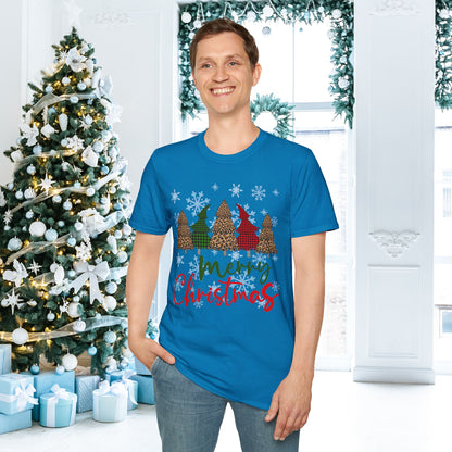 Checkered Print Trees Merry Christmas Adult T-shirt