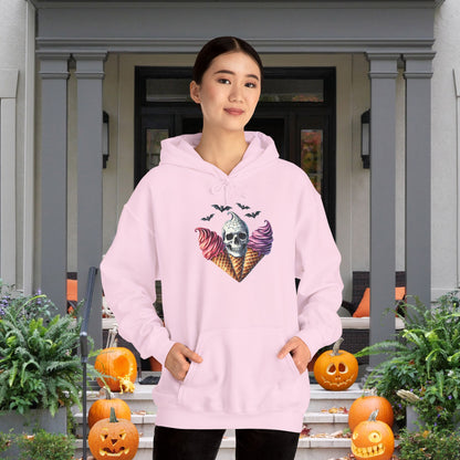 Spooky Ice Cream Cones Skull w/Bats Heavy Blend™ Hooded Sweatshirt