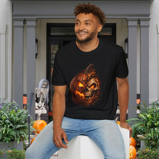 Crumbling Jack-O'-Lantern Skull Adult T-shirt