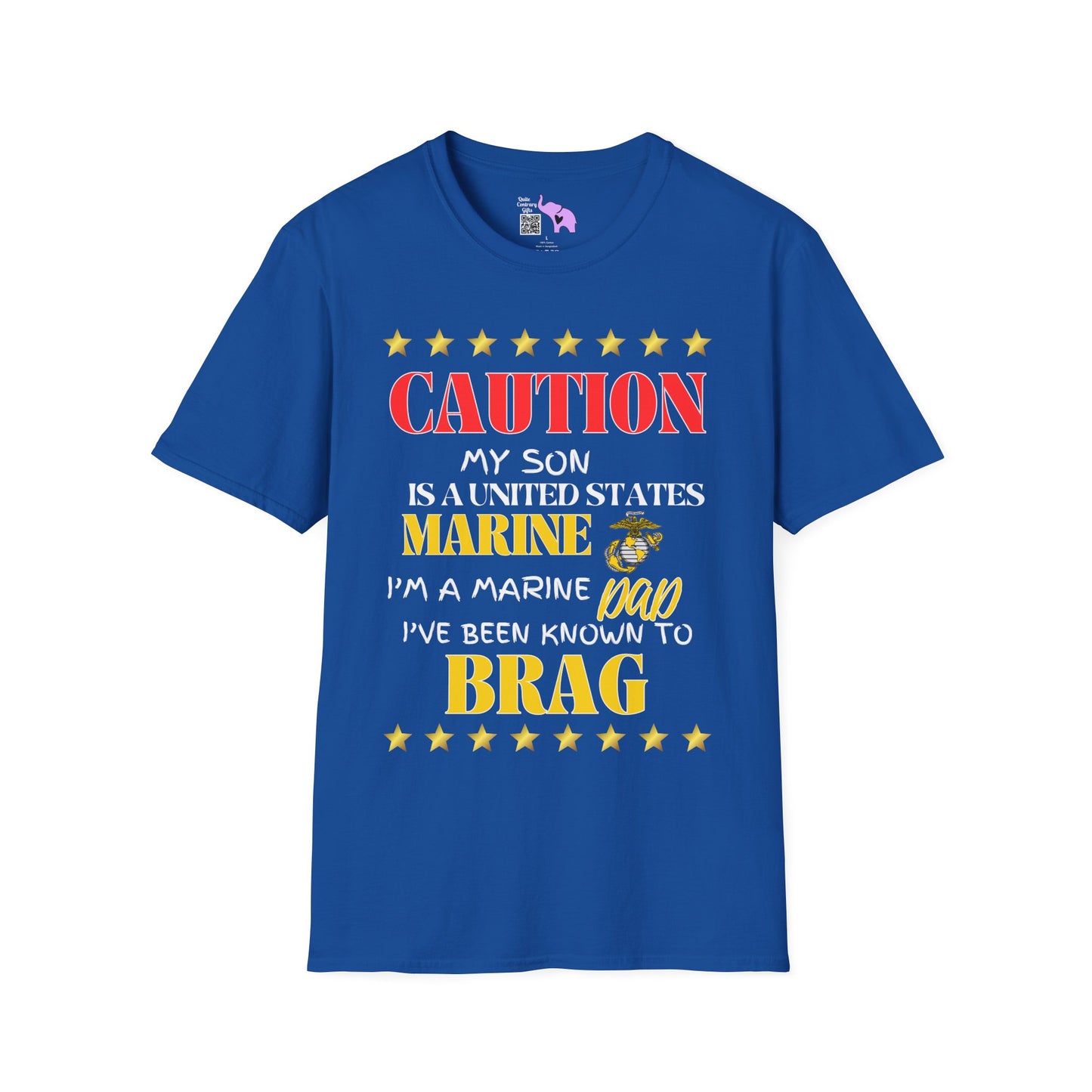 Caution My Son is a US Marine I've Been Known to Brag (Dad) Adult Softstyle T-Shirt
