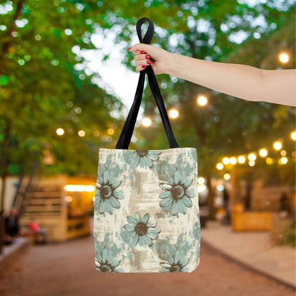 Rustic Teal Daisy Canvas Tote Bag