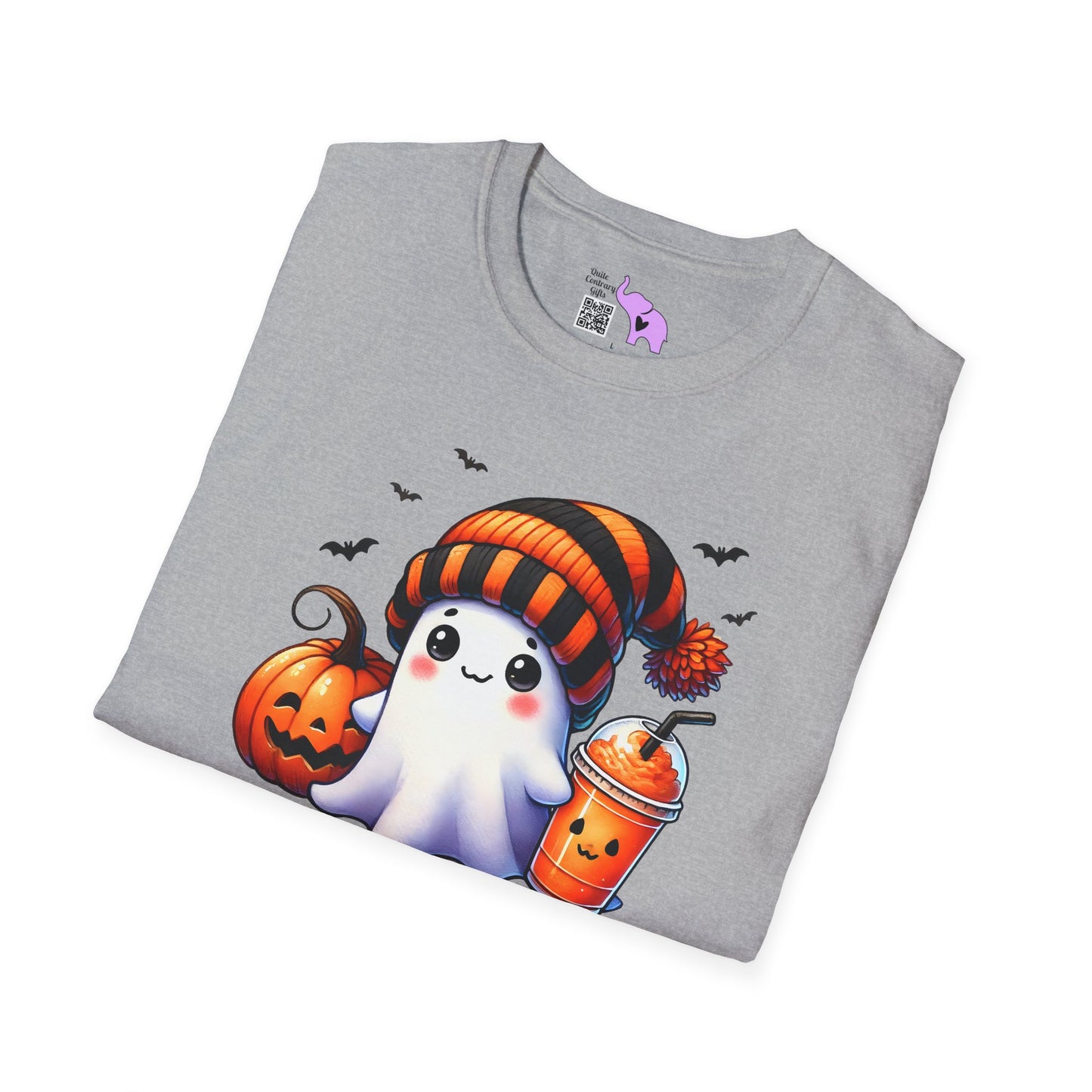 Cute Ghost w/Pumpkins Adult T-shirt