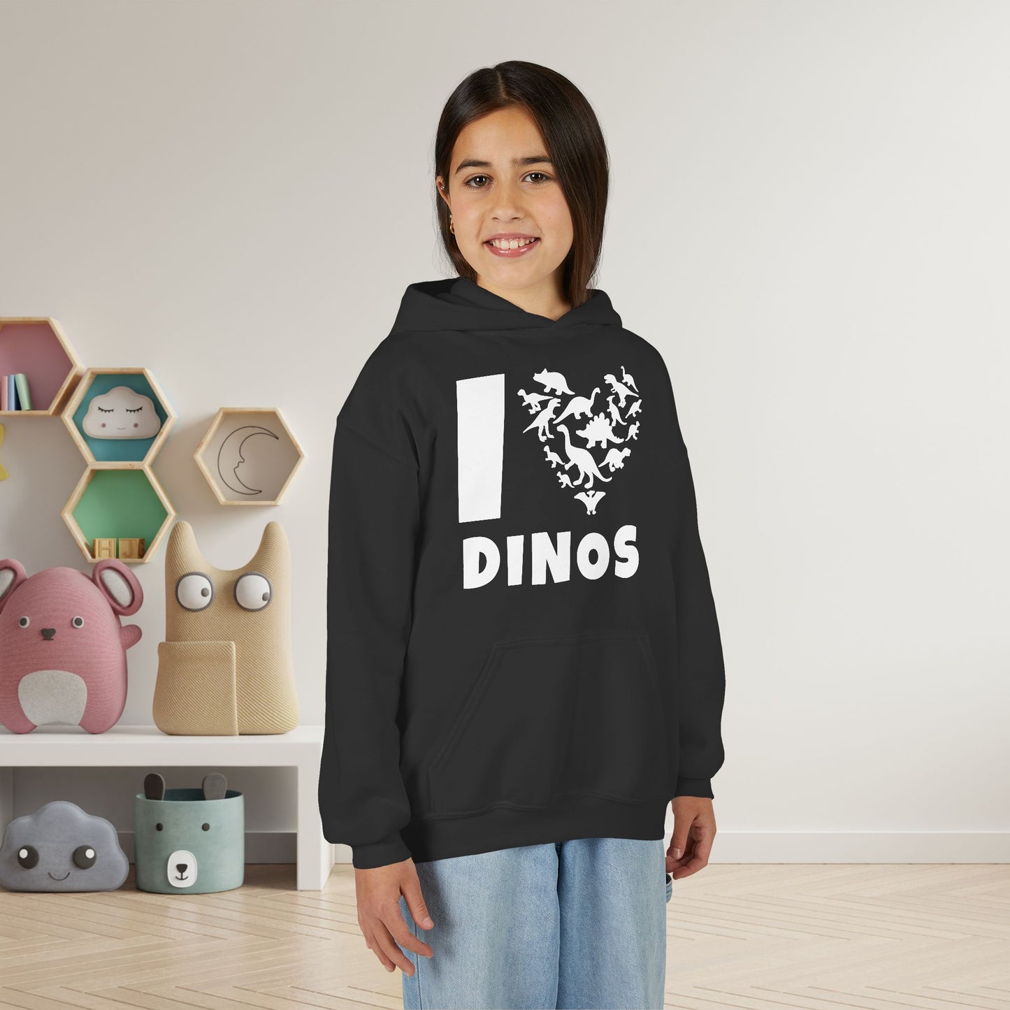 I Love Dinos (Dino Heart) Youth Heavy Blend Hoodie