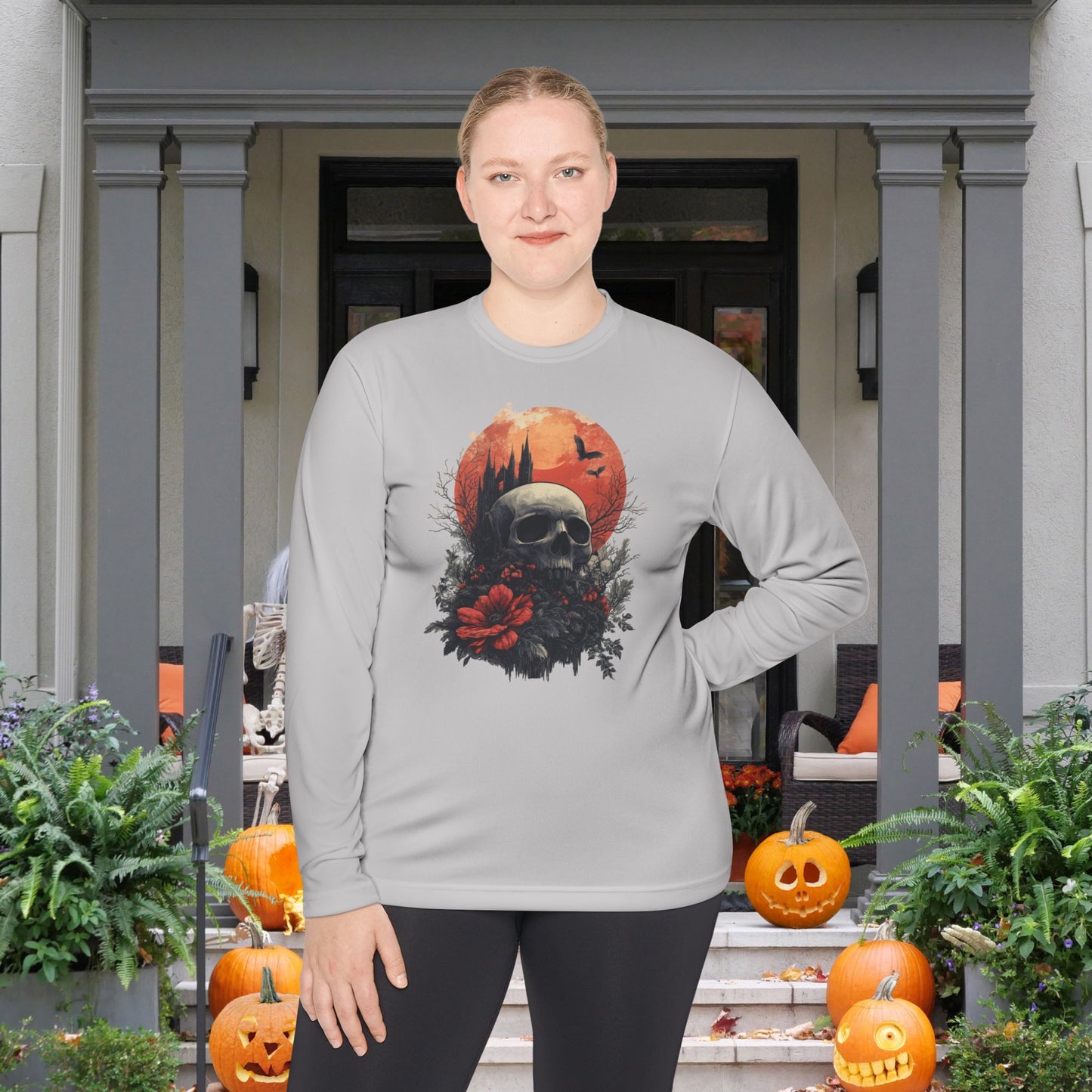 Halloween Graveyard 2 Adult Long Sleeve Tee