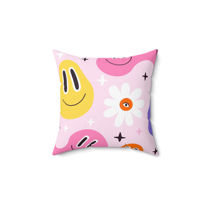 Whimsical Smiley Faces Throw Pillow