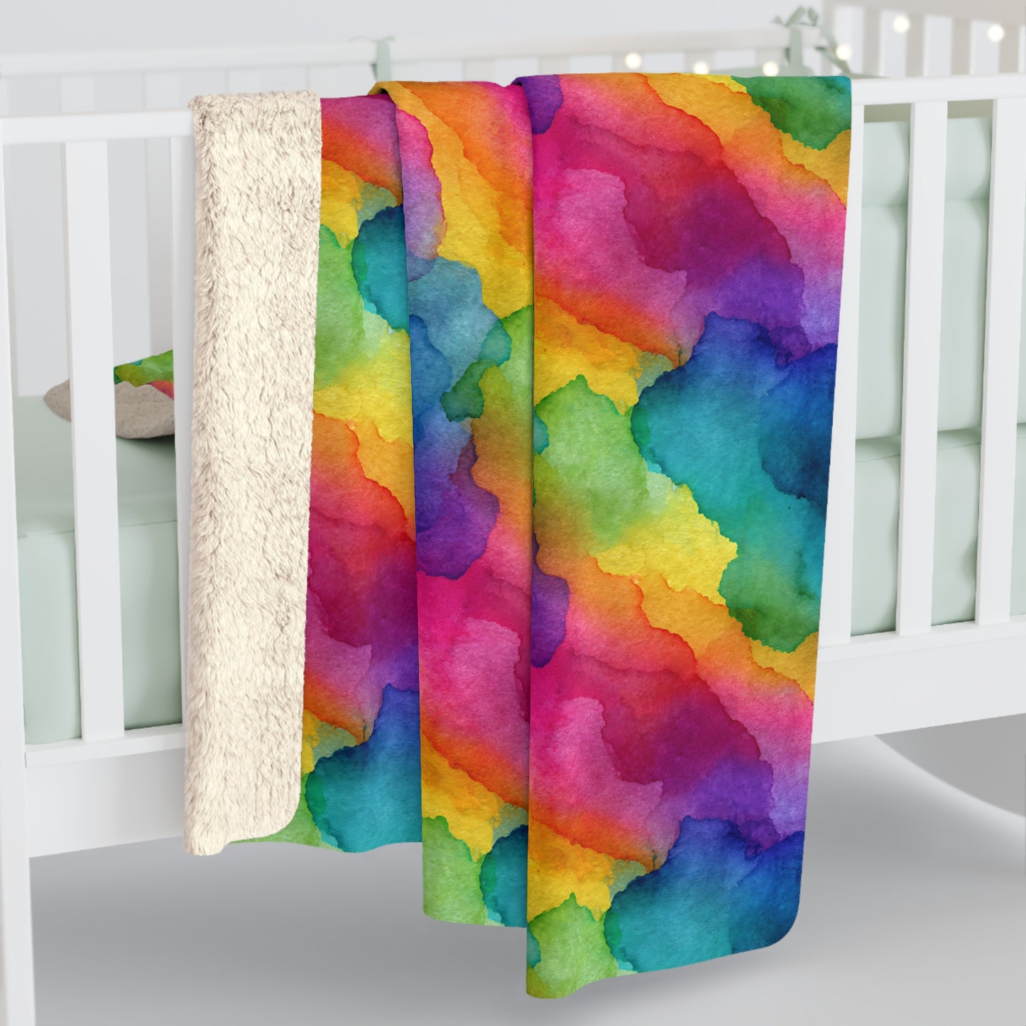 Rainbow Watercolors Fleece Blanket