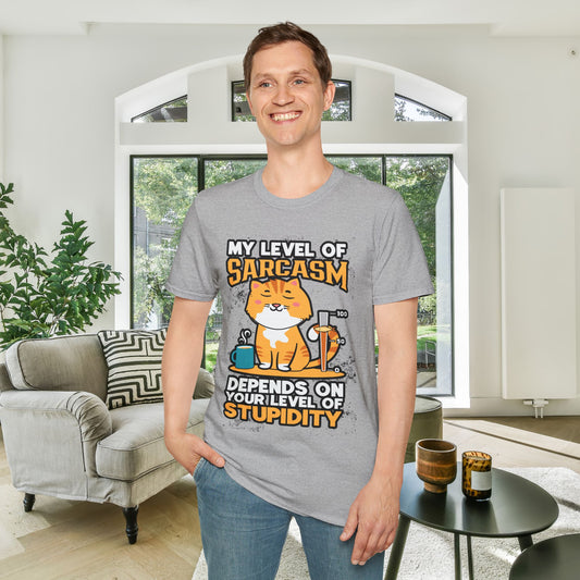 My Level of Sarcasm Depends On Your Level Of Stupidity Adult T-shirt