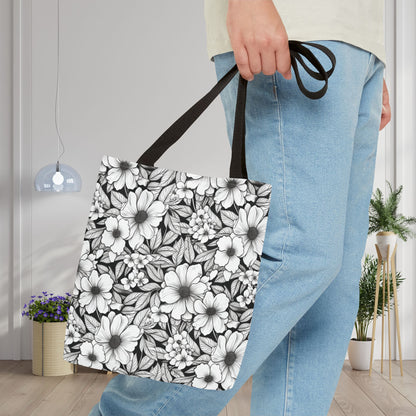 Black & White Forget-Me-Nots Canvas Tote Bag