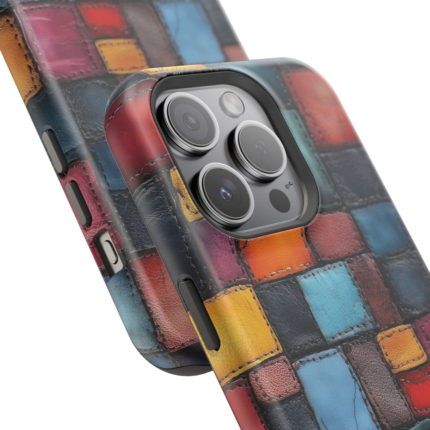 Coloerful Leather Patchwork MagSafe® Compatible Tough Case for iPhone
