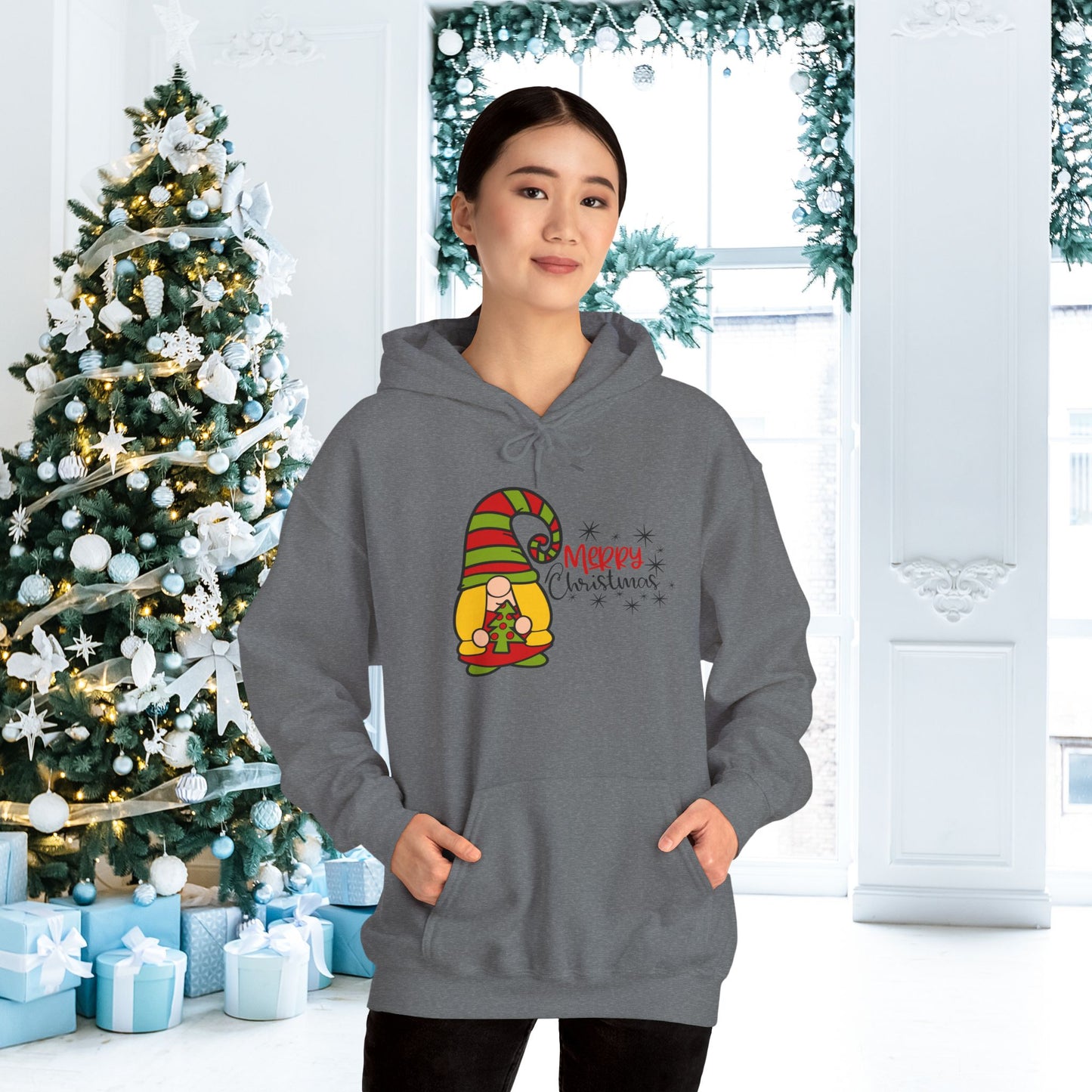 Merry Christmas Girl Gnome Adult Heavy Blend™ Hoodie
