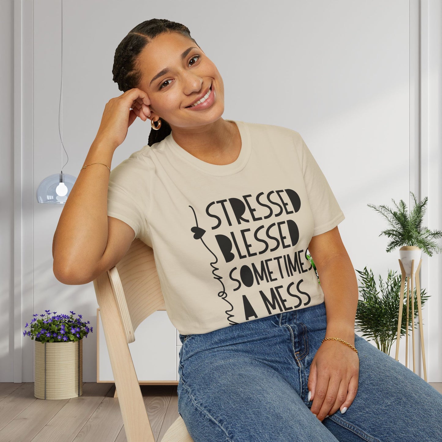 Mama Stressed Blessed Sometimes A Mess Adult T-shirt