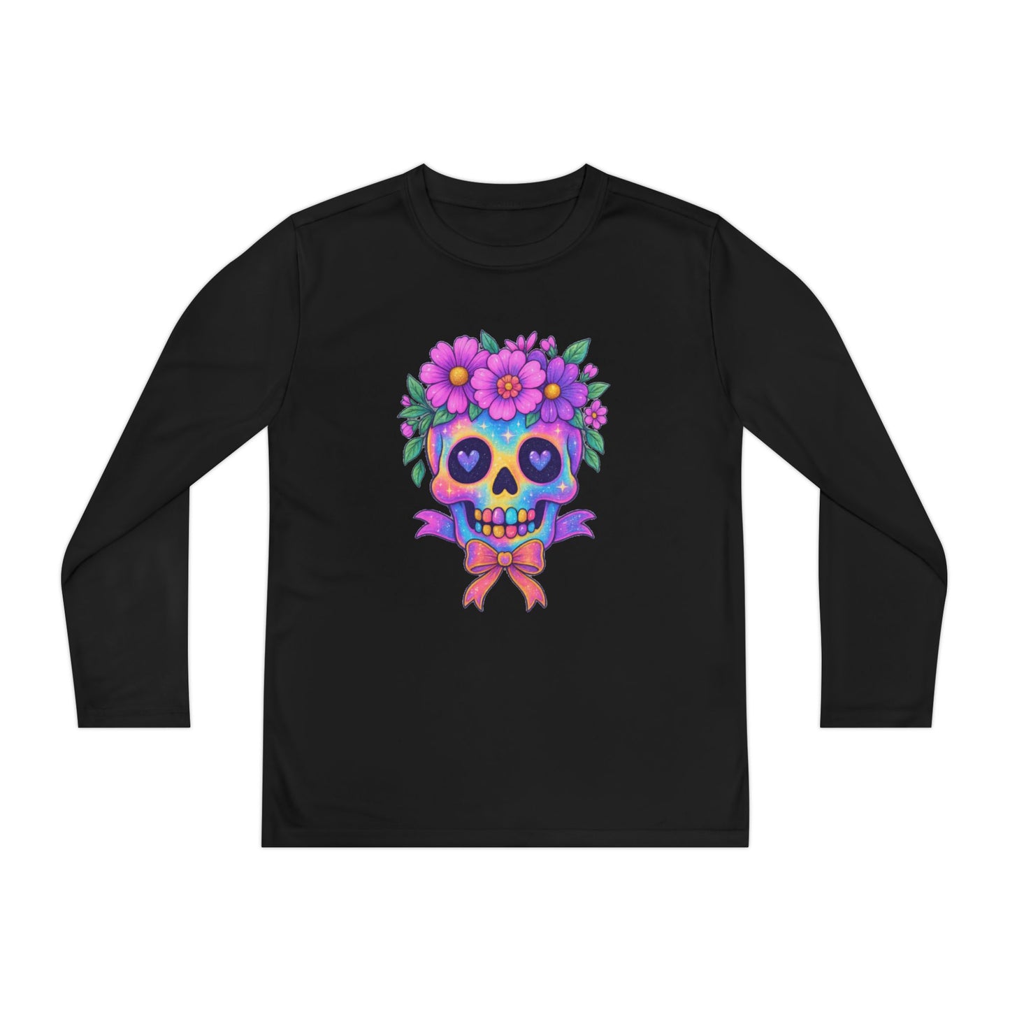 Neon Sugar Skull w/Floral Crown Youth Long Sleeve Tee