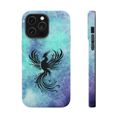 Phoenix Silhouette Over Teal Nebula MagSafe® Compatible Tough Case for iPhone