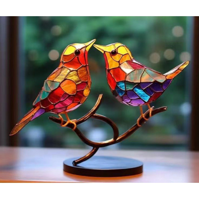 Birds On Branch Resin Stained Glass Lamp