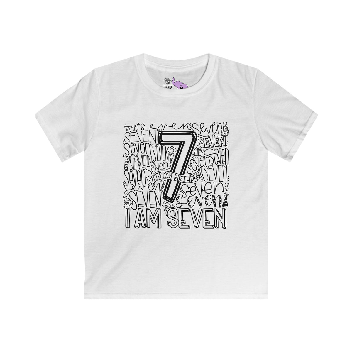 I Am Seven Typography Youth Softstyle Tee