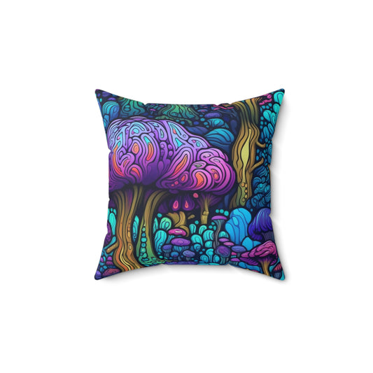 Trippy Purple Mushrooms Throw Pillow