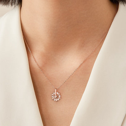 White Gold & Rose Gold Spinning Snowflake Necklace