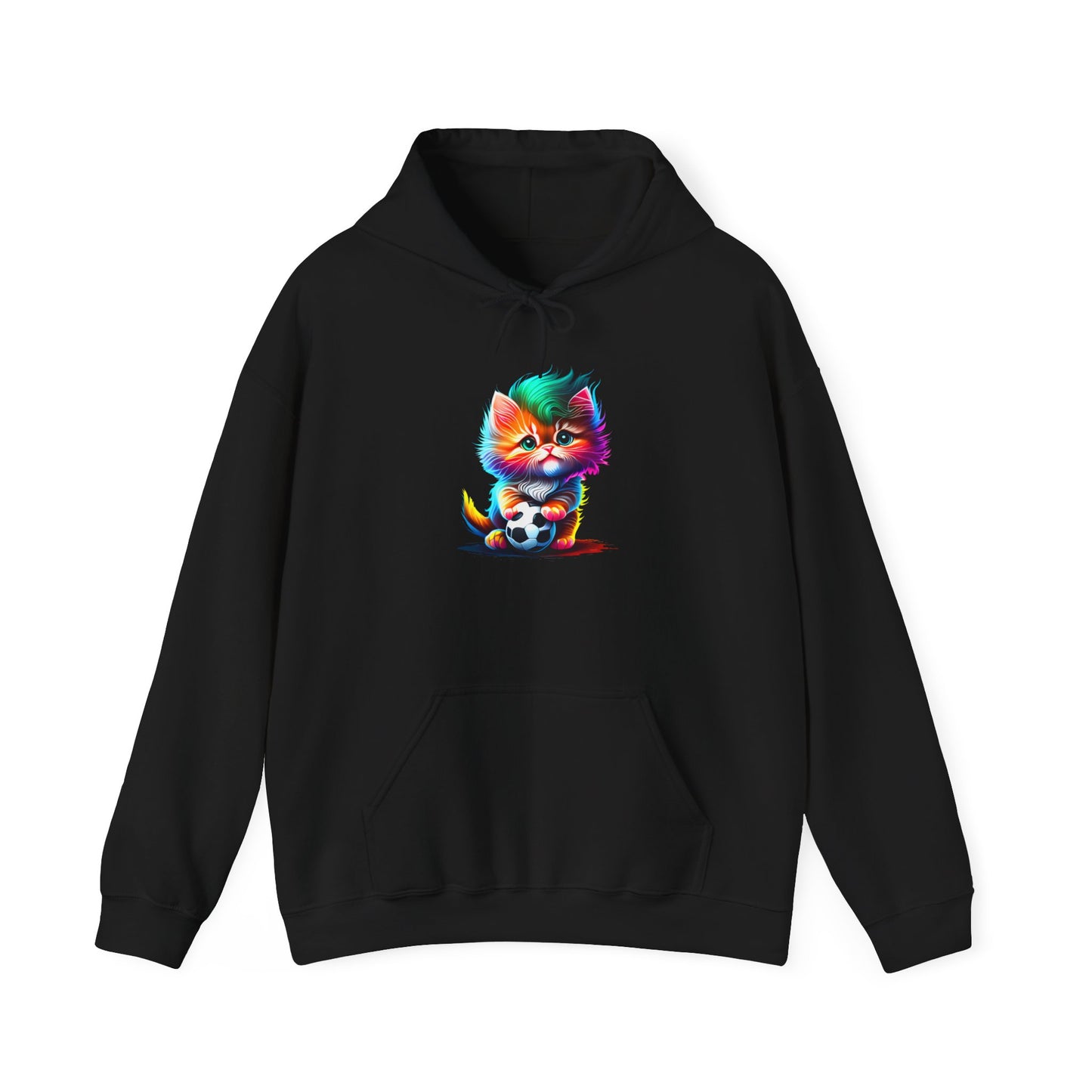 Cute Colorful Kitten w/Soccer Ball Heavy Blend™ Hooded Sweatshirt