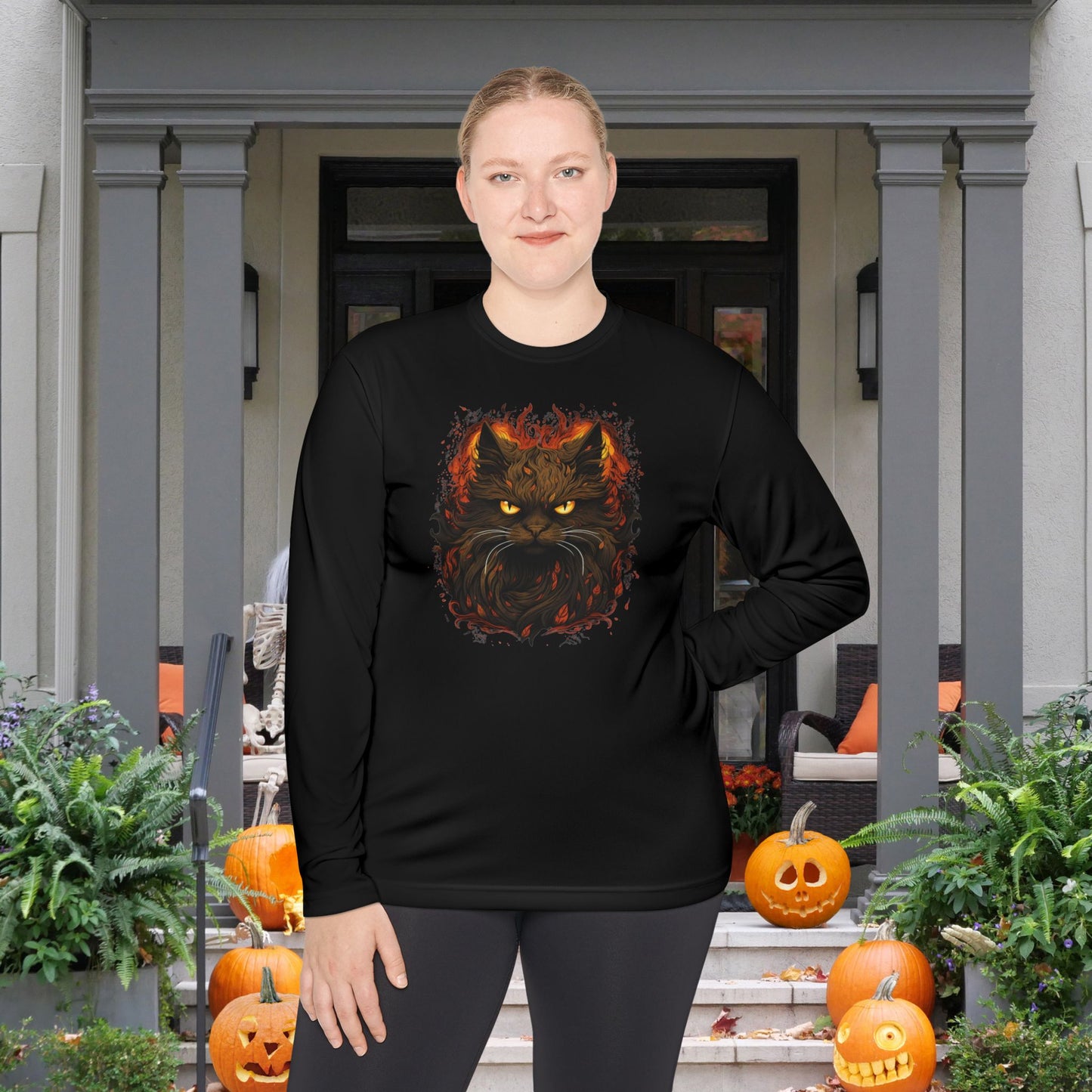 Creepy Black Cat Adult Long Sleeve Tee