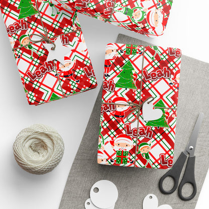 Playful Skinny Santa & Elves Christmas Custom Wrapping Paper (Leah)