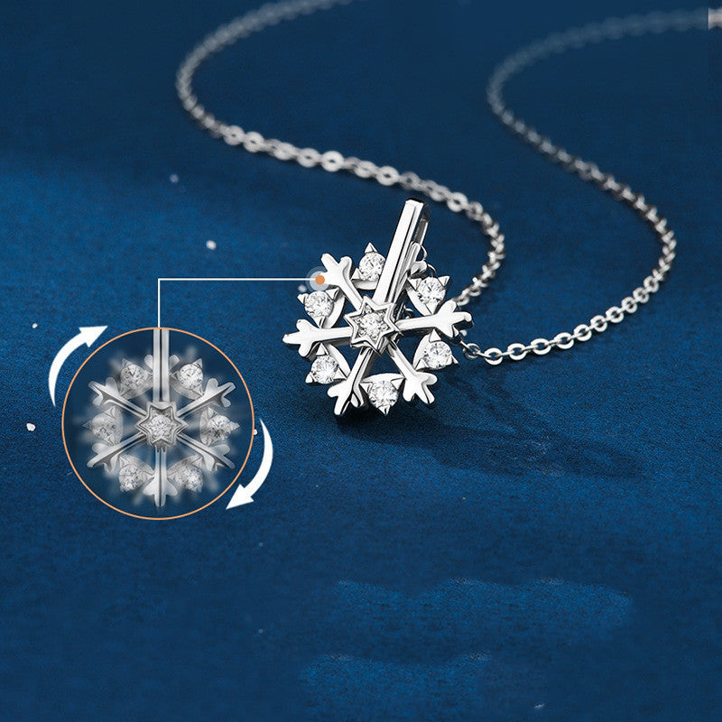 White Gold & Rose Gold Spinning Snowflake Necklace