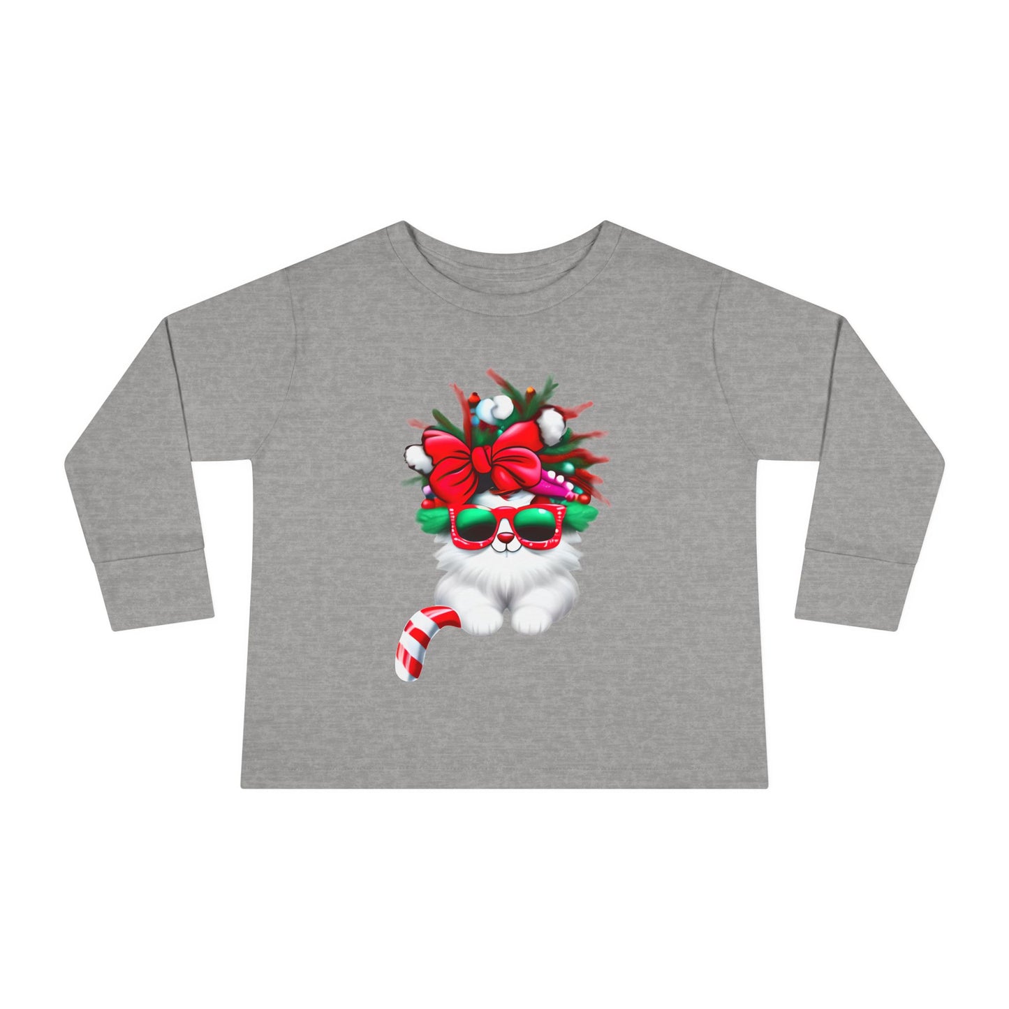 White Candy Cane Kitten Toddler Long Sleeve Tee