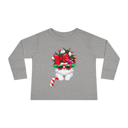 White Candy Cane Kitten Toddler Long Sleeve Tee