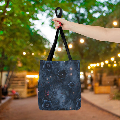 Black Roses & Vines Forget-Me-Nots Canvas Tote Bag