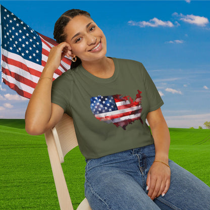 American-Shaped Flag Watercolor Adult T-Shirt