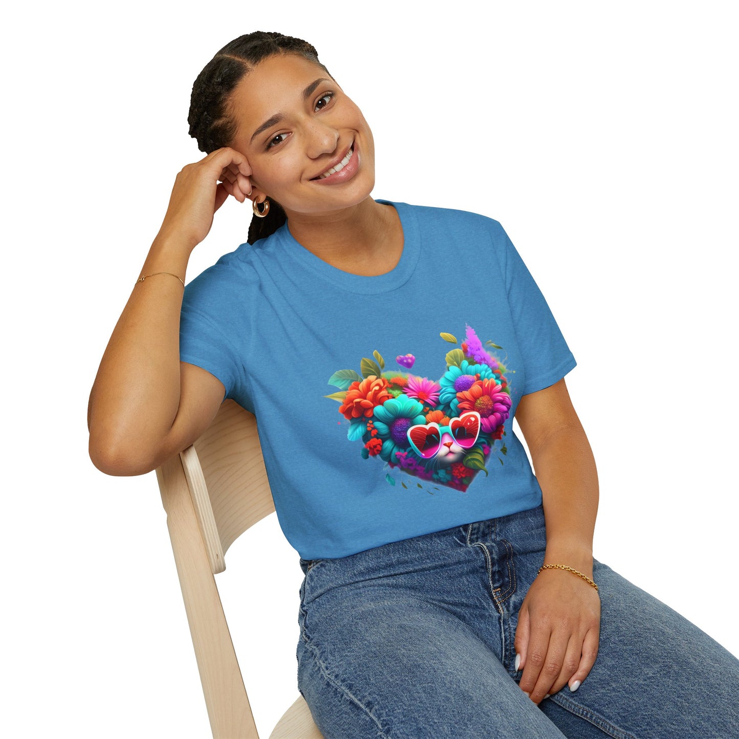 Colorful Flowers/Heart Kitten T-shirt