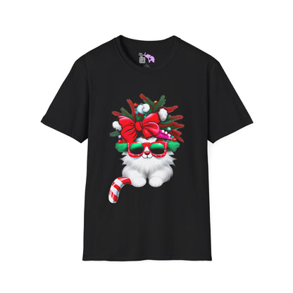 White Candy Cane Kitten Adult T-shirt