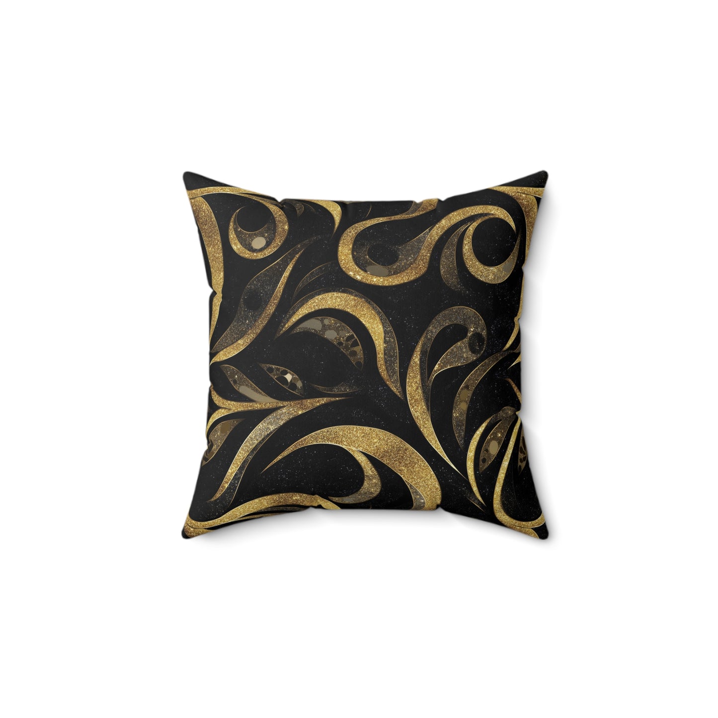 Golden Noir Swirl Throw Pillow