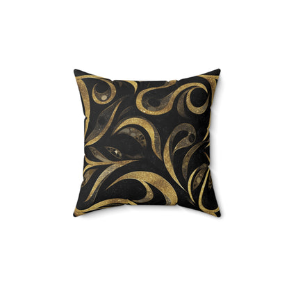 Golden Noir Swirl Throw Pillow